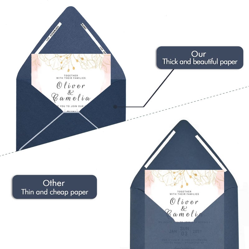 AZAZA A7 Navy Envelopes With Silver Border, Invitation 5 x 7 Envelopes - 50 Pack For 5x7 Cards| Self Seal| Perfect for Weddings, Invitations, Photos, Baby Shower| 5.25 x 7.25inch (Nbole Blue-Silver Border) - Image 3